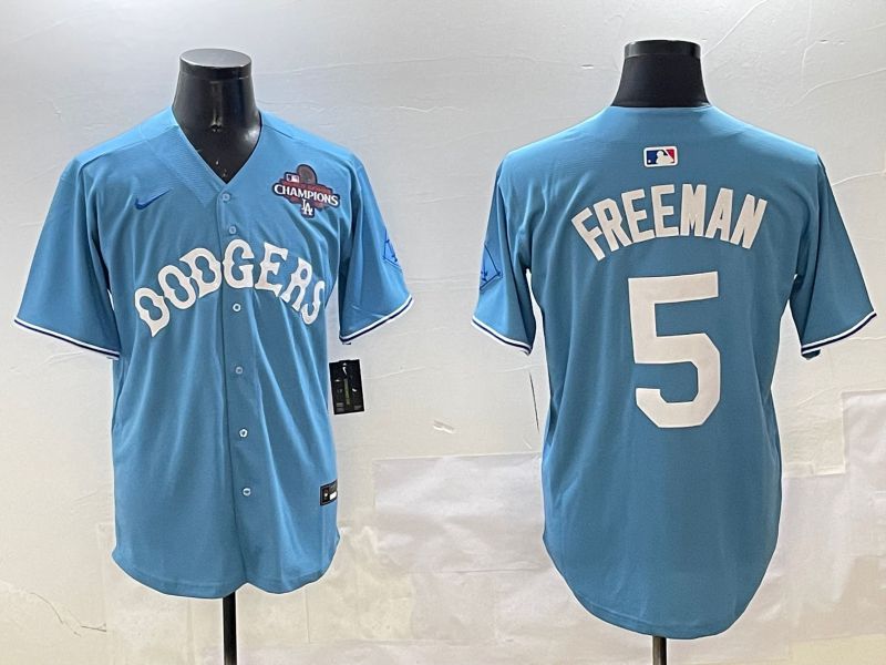 Men Los Angeles Dodgers #5 Freeman Light Blue Throwback Game 2025 Nike MLB Jersey style 17->los angeles dodgers->MLB Jersey